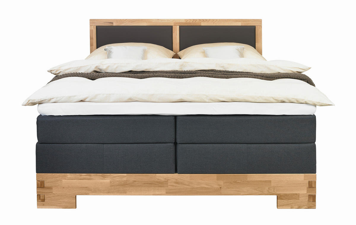 BOXSPRINGBETT 140/200 cm,  in Braun, Eichefarben, Matratze, gepolstertes Kopfteil, Topper, H2 + H3 = mittel + fest  - Eichefarben/Braun, Design, Holz/Textil (140/200cm) - Linea Natura