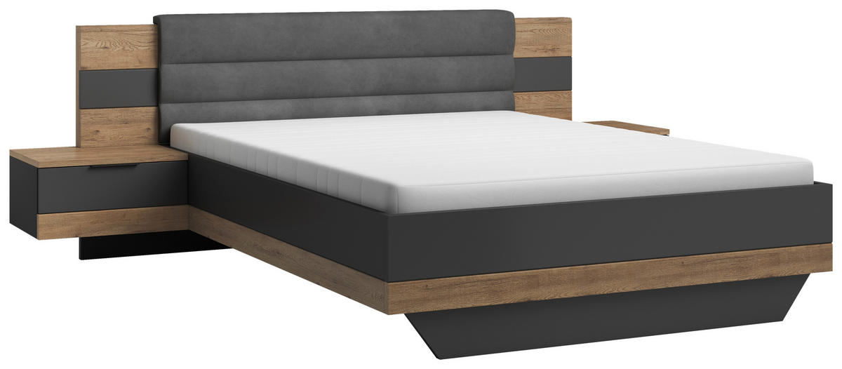 RAM KREVETA SA NOĆNIM STOČIĆEM 180/200 cm     grafitno siva, boja hrasta  - boja hrasta/grafitno siva, Moderno, tekstil/pločasti materijal (180/200cm) - Hom`in