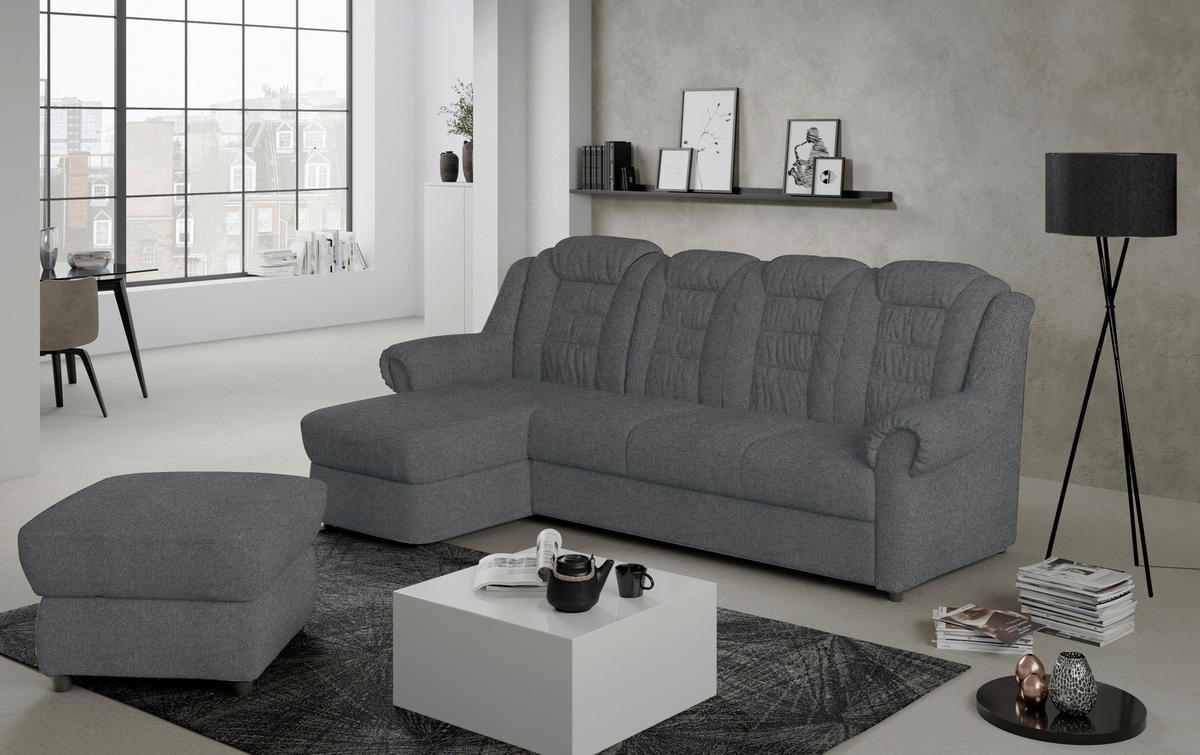 ECKSOFA Dunkelgrau Chenille  - Dunkelgrau/Schwarz, KONVENTIONELL, Kunststoff/Textil (165/262cm) - Livetastic