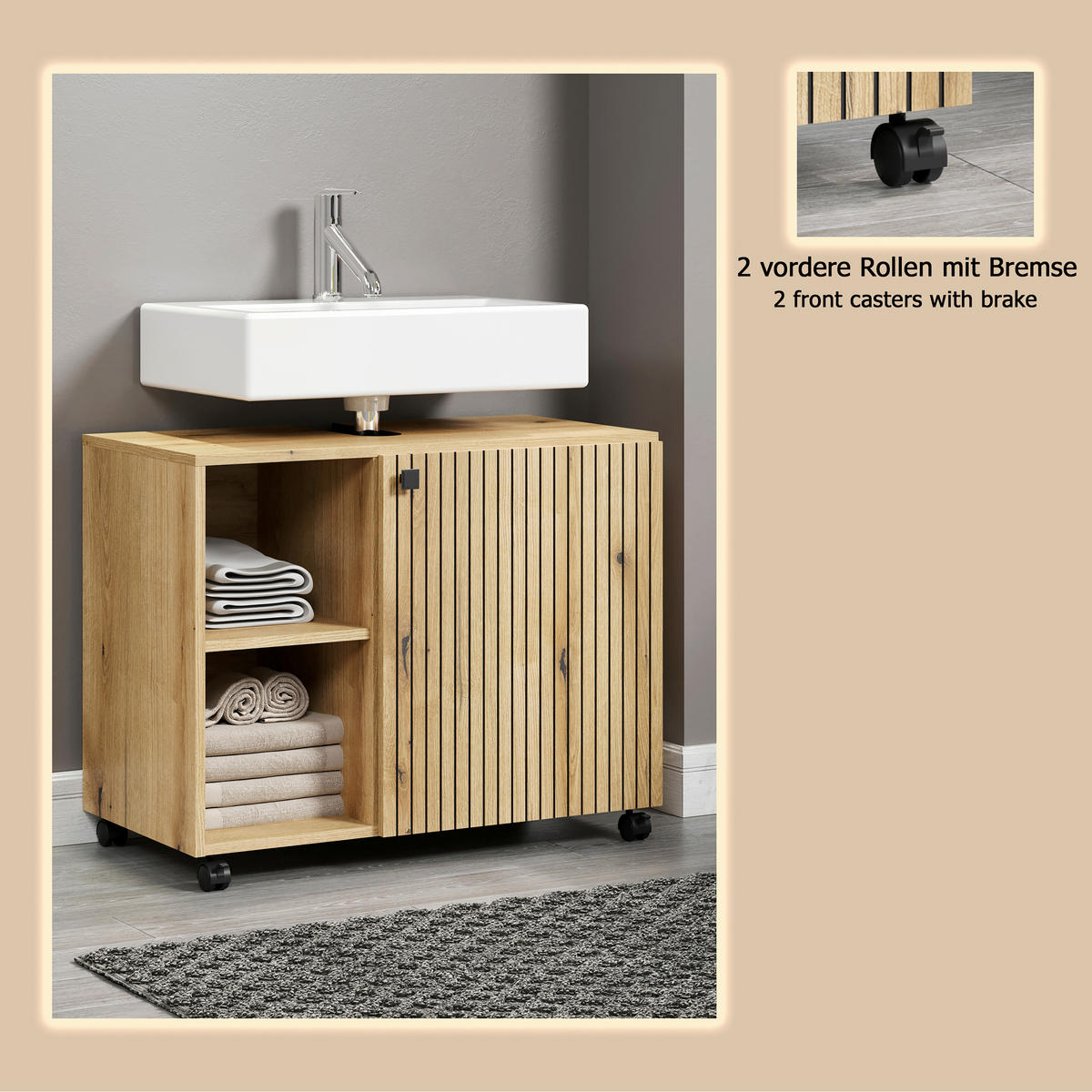 WASCHBECKENUNTERSCHRANK 80/64/42 cm  - Eichefarben/Schwarz, Trend, Holzwerkstoff/Kunststoff (80/64/42cm) - MID.YOU