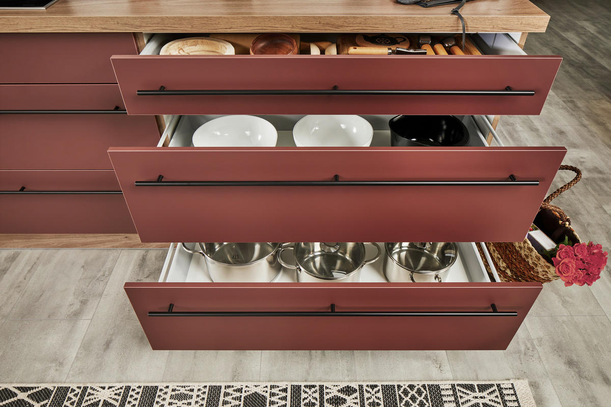 EINBAUKÜCHE   - Rot, Basics, Holzwerkstoff - Venda
