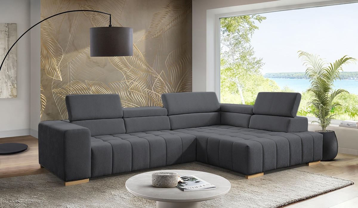 ECKSOFA in Chenille Graphitfarben  - Graphitfarben/Naturfarben, Design, Holz/Textil (307/201cm) - Livetastic
