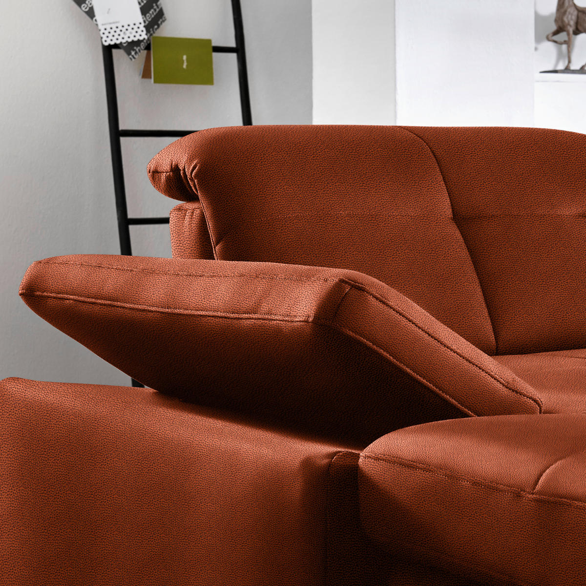 ECKSOFA  in Flachgewebe Terracotta  309/195 cm  - Chromfarben/Terracotta, Design, Textil (309/195cm) - Beldomo Style