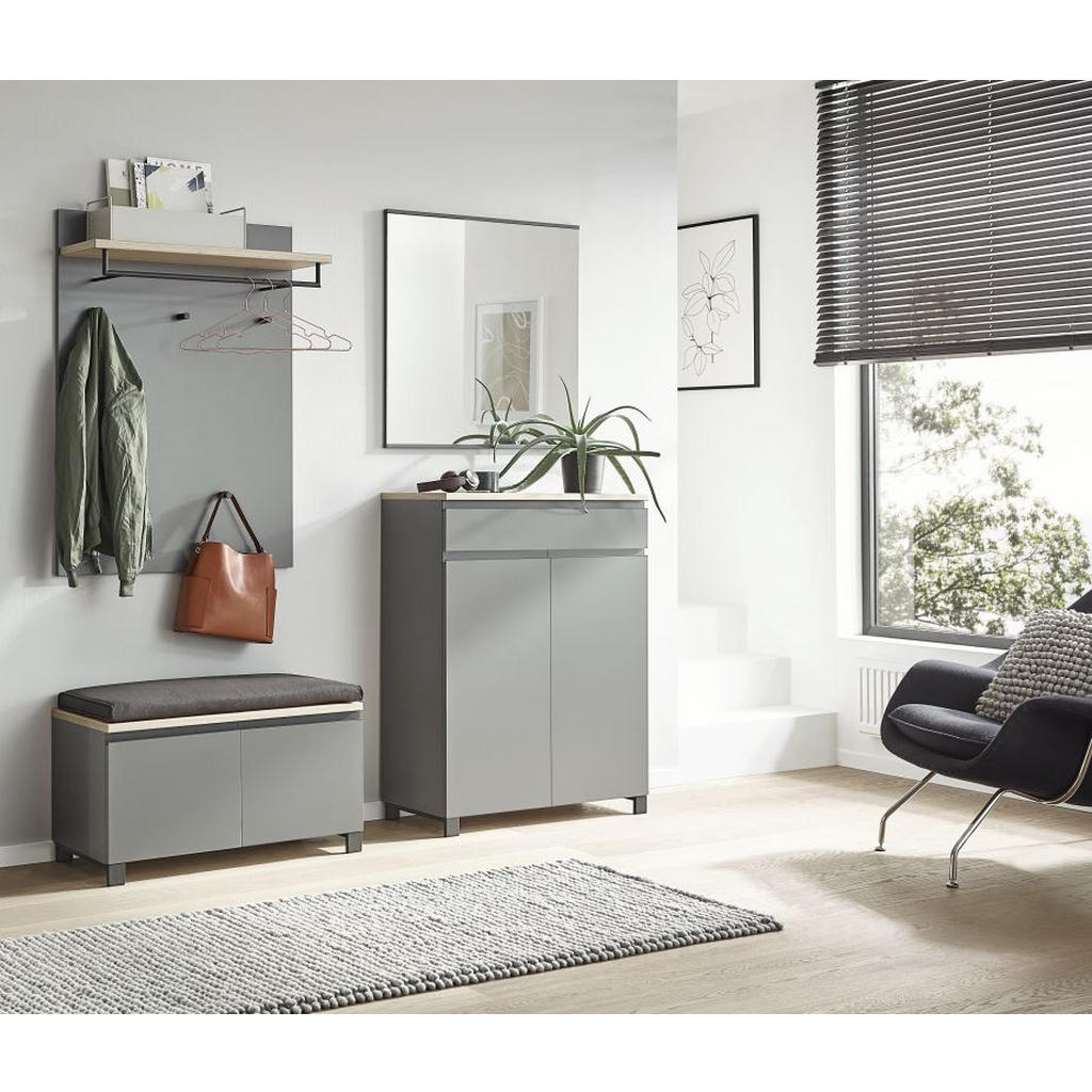 Thumbnail - Dieter Knoll Garderobe, Anthrazit, Grau, Eiche, Holz, Metall, Holzwerkstoff, 4-teilig, Balkeneiche, furniert, 180x193x40...