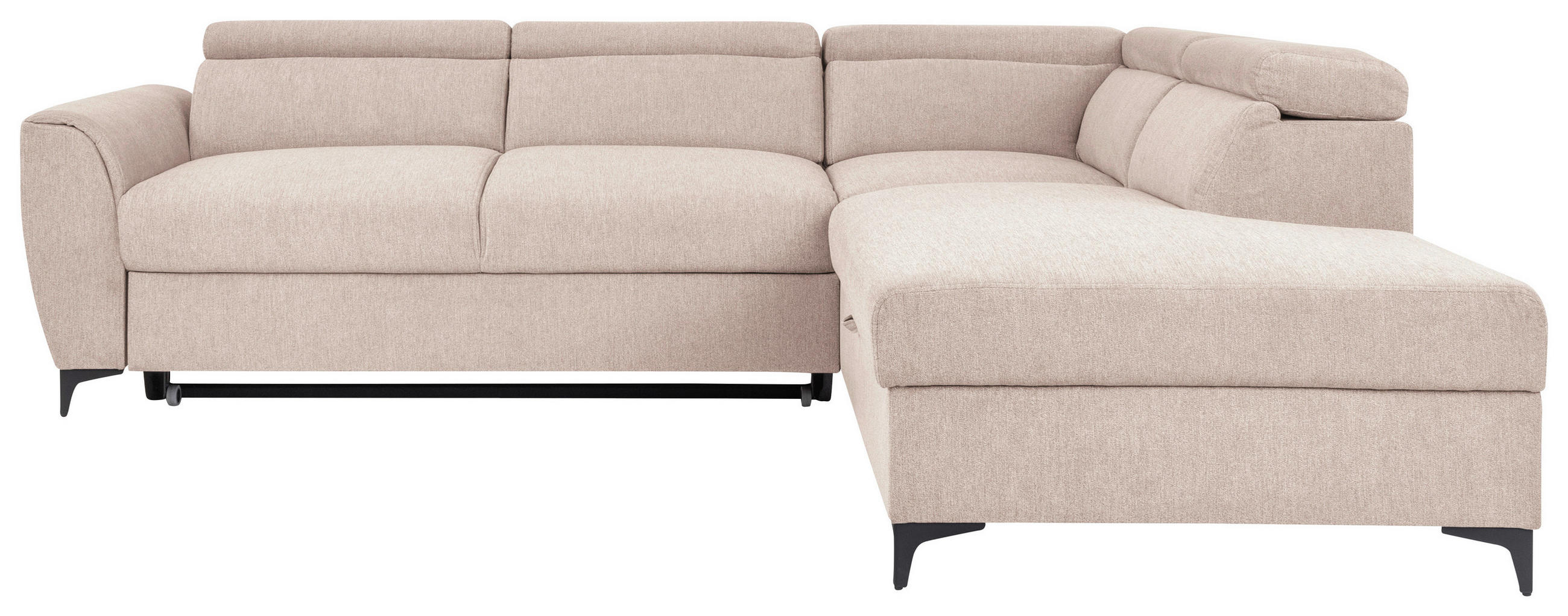 ECKSOFA Creme Velours Bettkasten, Schlaffunktion, Rücken echt, Kopfteilverstellung, Liegefläche im Originalstoff  - Creme/Schwarz, KONVENTIONELL, Textil/Metall (255/217cm) - Carryhome
