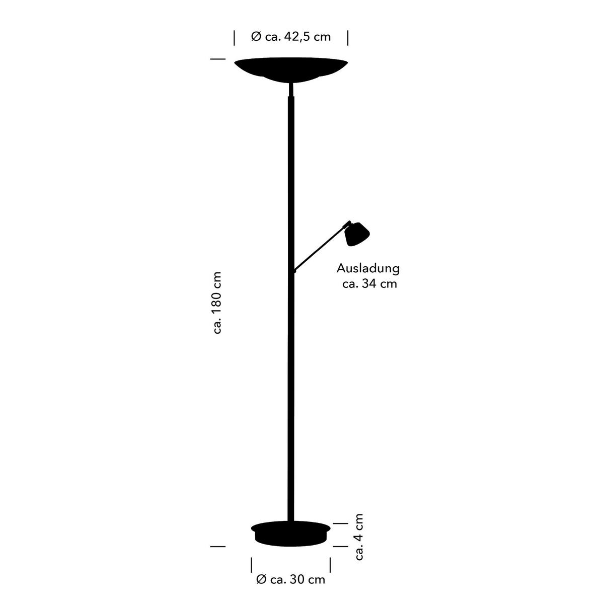 LED-STEHLEUCHTE Ferdi 43/180 cm  - Alabasterfarben/Nickelfarben, MODERN, Glas/Metall (43/180cm) - Hell