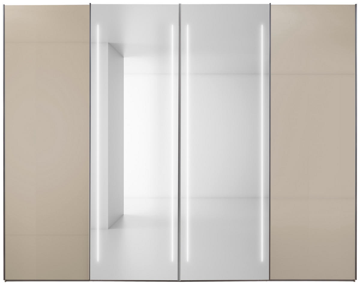 SCHWEBETÜRENSCHRANK 300/236/68 cm,  in Grau, 4 Tür(en)  - Chromfarben/Grau, Design, Glas/Holzwerkstoff (300/236/68cm) - Dieter Knoll