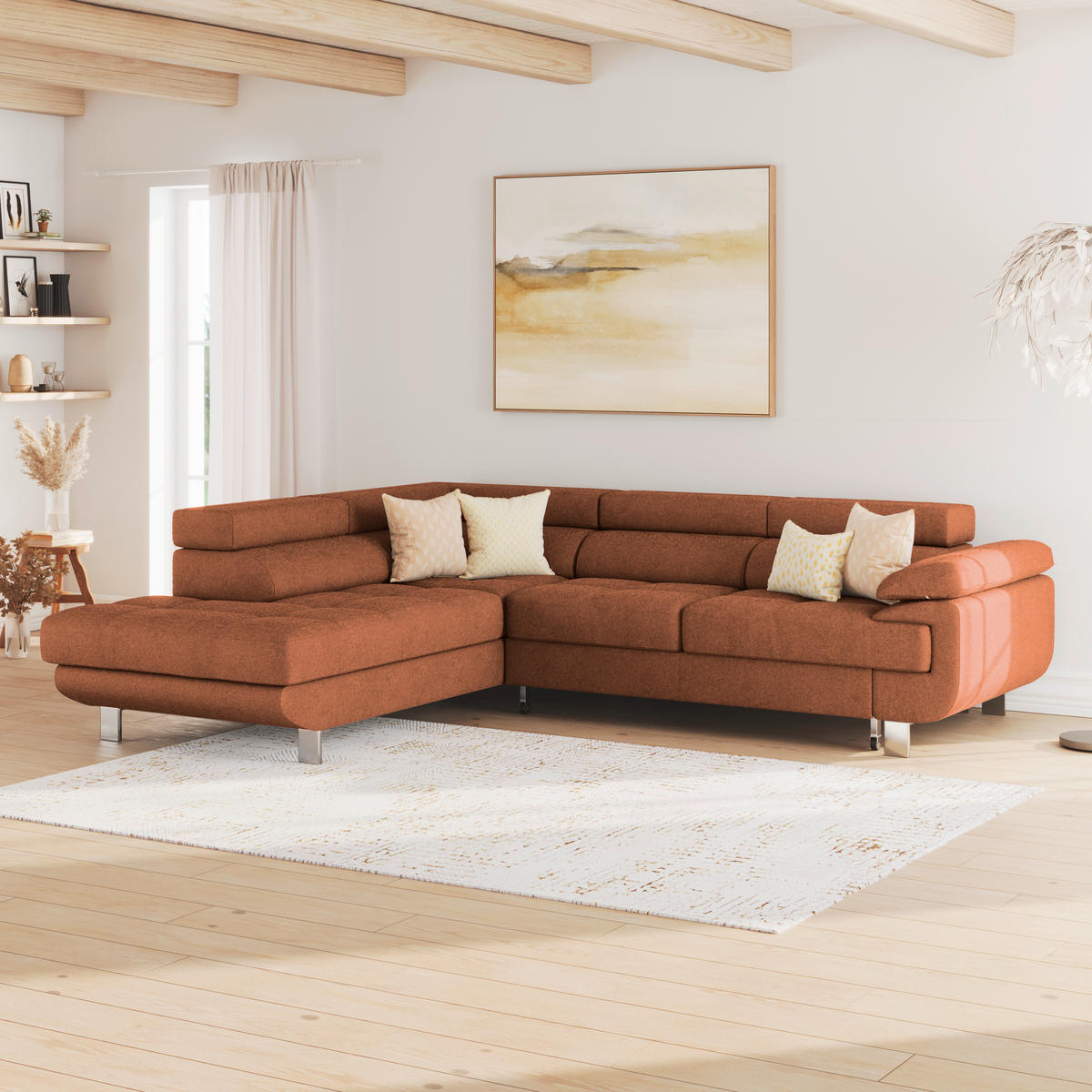 ECKSOFA in Drell Rostfarben  - Rostfarben, Modern, Textil/Metall (230/270cm) - MID.YOU