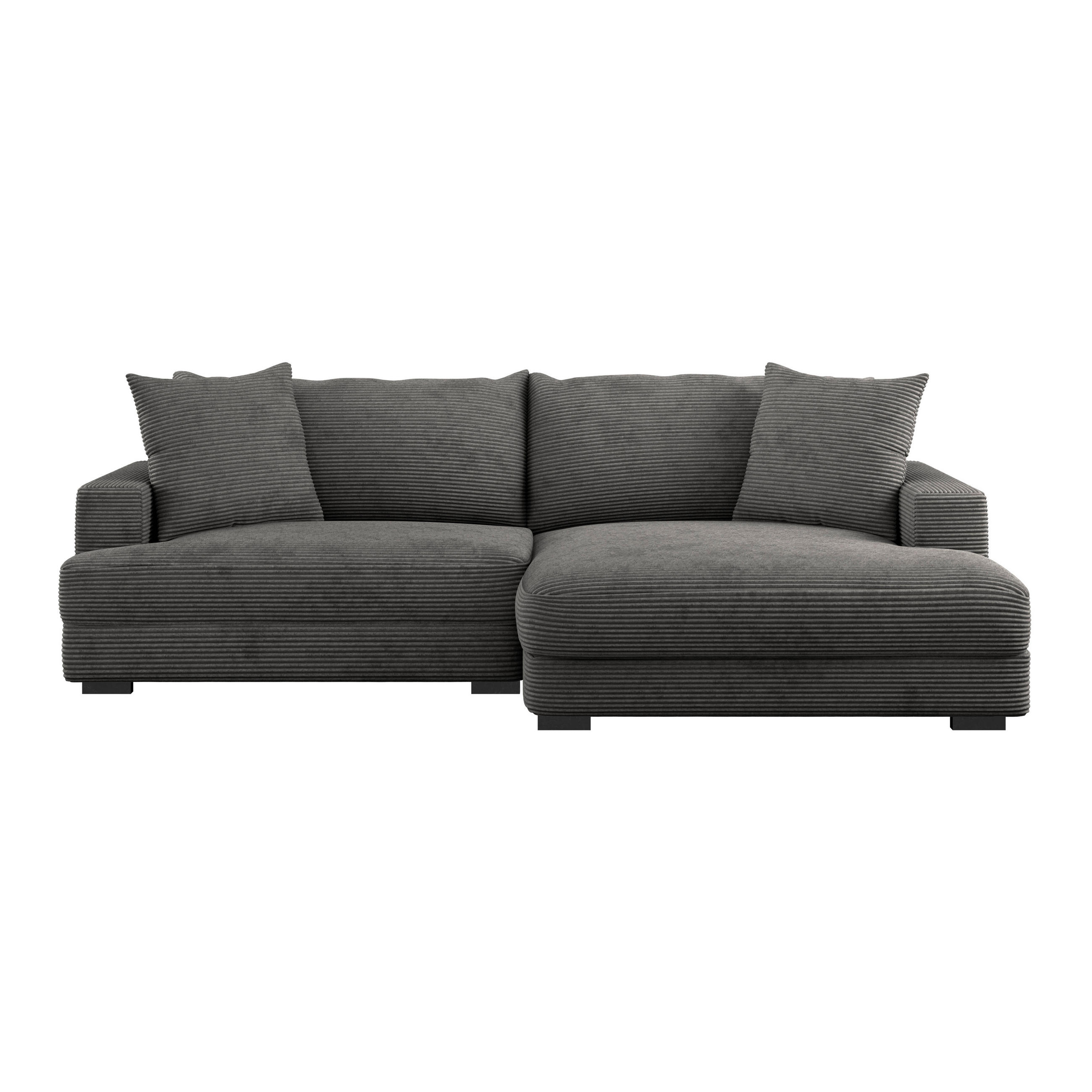 ECKSOFA Grau Cord  - Schwarz/Grau, MODERN, Textil (265/180cm) - P & B