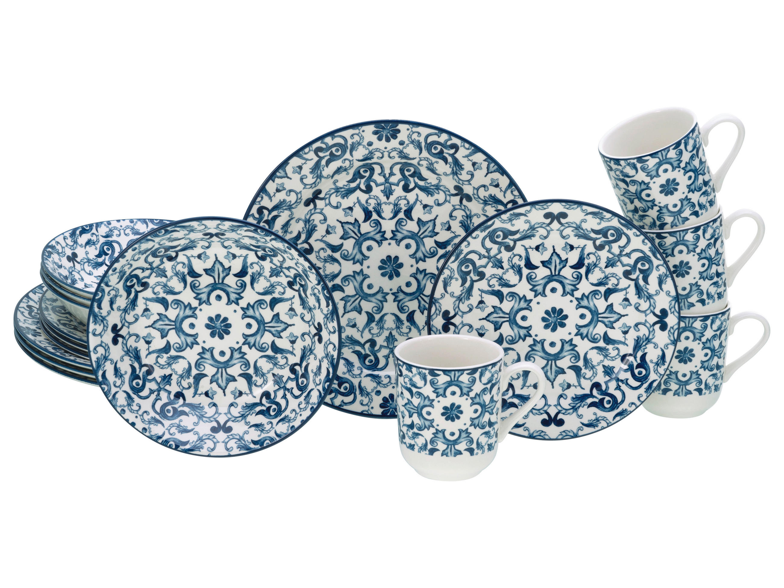 KOMBISERVICE Blau, Weiß Fresco 16-teilig 4 Personen  - Blau/Weiß, Basics, Keramik (33/32/31cm) - Creatable