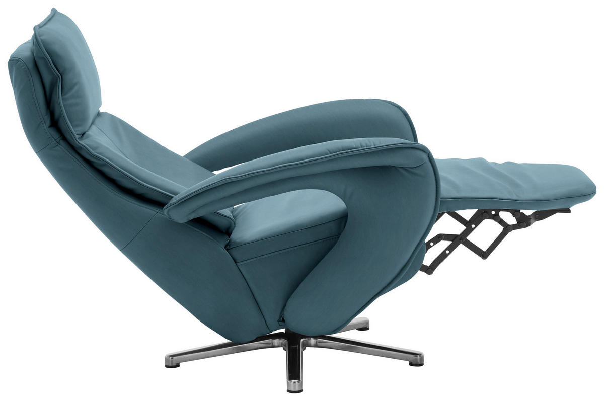 RELAXSESSEL in Leder Blau  - Blau/Edelstahlfarben, Design, Leder/Metall (77/110/87cm) - Valdera