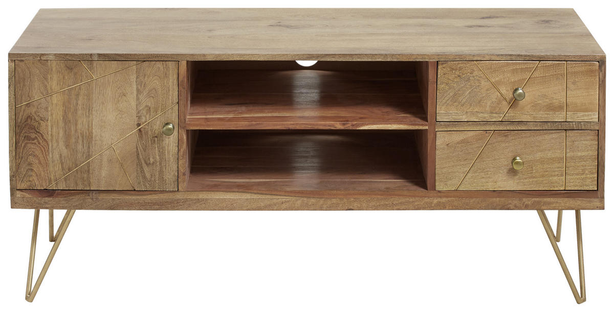 LOWBOARD  in 130/57/53 cm  - Hellbraun/Goldfarben, Design, Holz/Metall (130/57/53cm) - Landscape