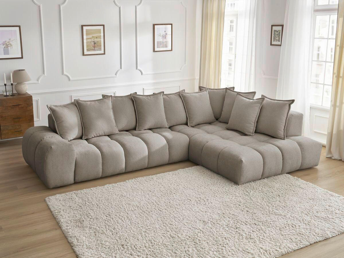 ECKSOFA Ottomane rechts  EVEREST Taupe Struktur  - Taupe/Schwarz, MODERN, Kunststoff/Textil (352/210cm)