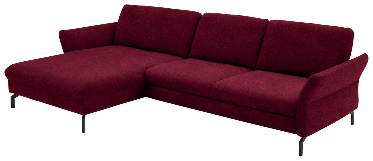 ECKSOFA in Velours Beere  - Beere/Schwarz, Design, Textil/Metall (179/306cm) - Beldomo System