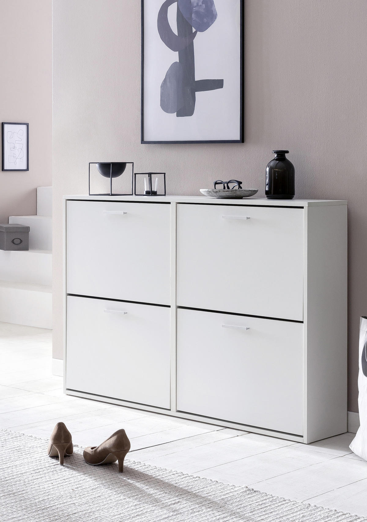 SCHUHKIPPER  in  - Silberfarben/Weiß, KONVENTIONELL, Holzwerkstoff/Metall (120/81/24cm) - MID.YOU