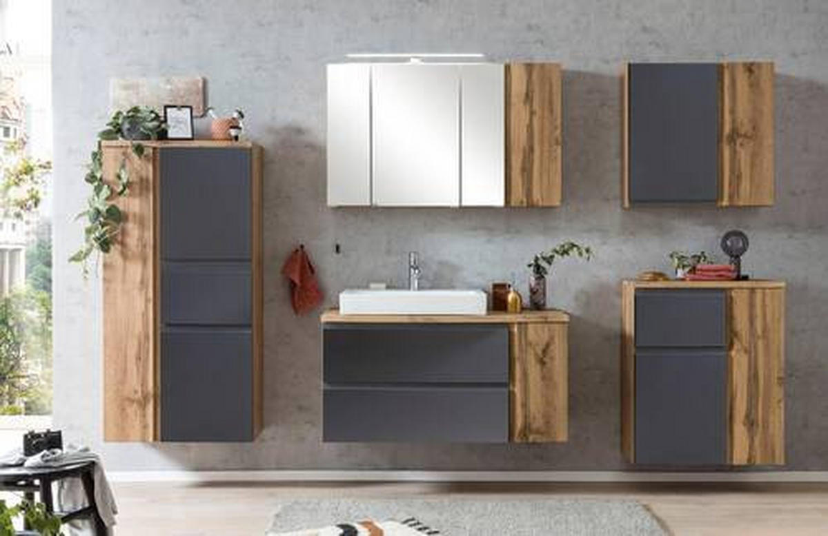 MIDISCHRANK 65/130/35 cm  - Silberfarben/Eiche Wotan, Modern, Holzwerkstoff/Kunststoff (65/130/35cm) - Held