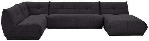 WOHNLANDSCHAFT Schwarz Lederlook  - Schwarz, Trend, Textil (210/390/185cm) - Livetastic
