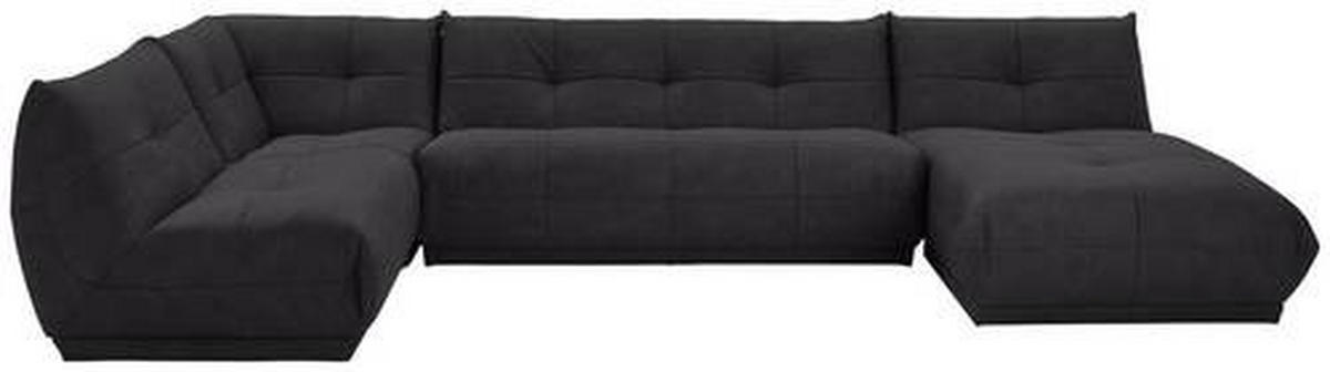 WOHNLANDSCHAFT in Lederlook Schwarz  - Schwarz, Trend, Textil (210/390/185cm) - Livetastic