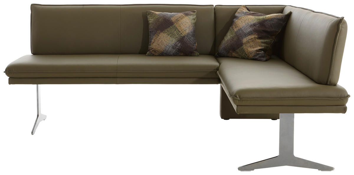 ECKBANK 205/158 cm Echtleder Grün, Edelstahlfarben   - Edelstahlfarben/Grün, Design, Leder/Metall (205/158cm) - Moderano