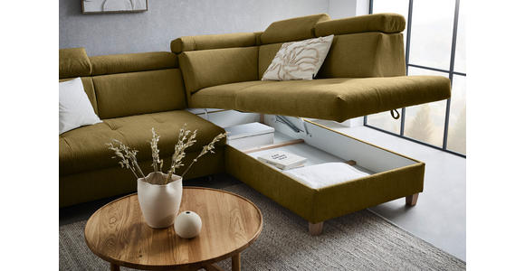 ECKSOFA in Samt Olivgrün  - Olivgrün, Design, Holz/Textil (261/206cm) - Venda