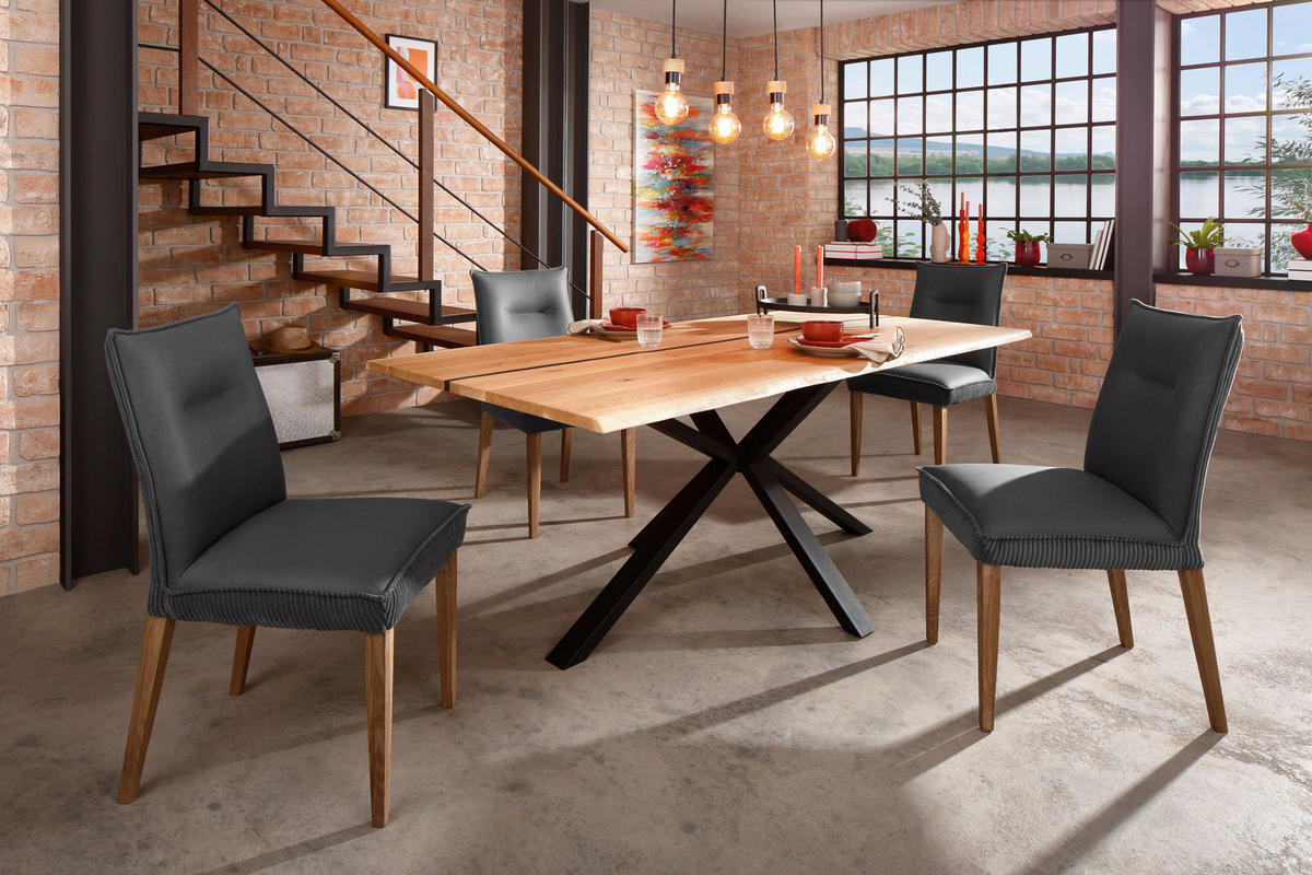 ESSTISCH in Holz 160/90/75 cm  - Schwarz/Braun, Natur, Holz/Metall (160/90/75cm) - Livetastic