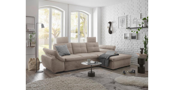 ECKSOFA in Mikrovelours Creme  - Creme/Schwarz, KONVENTIONELL, Kunststoff/Textil (275/170cm) - Carryhome