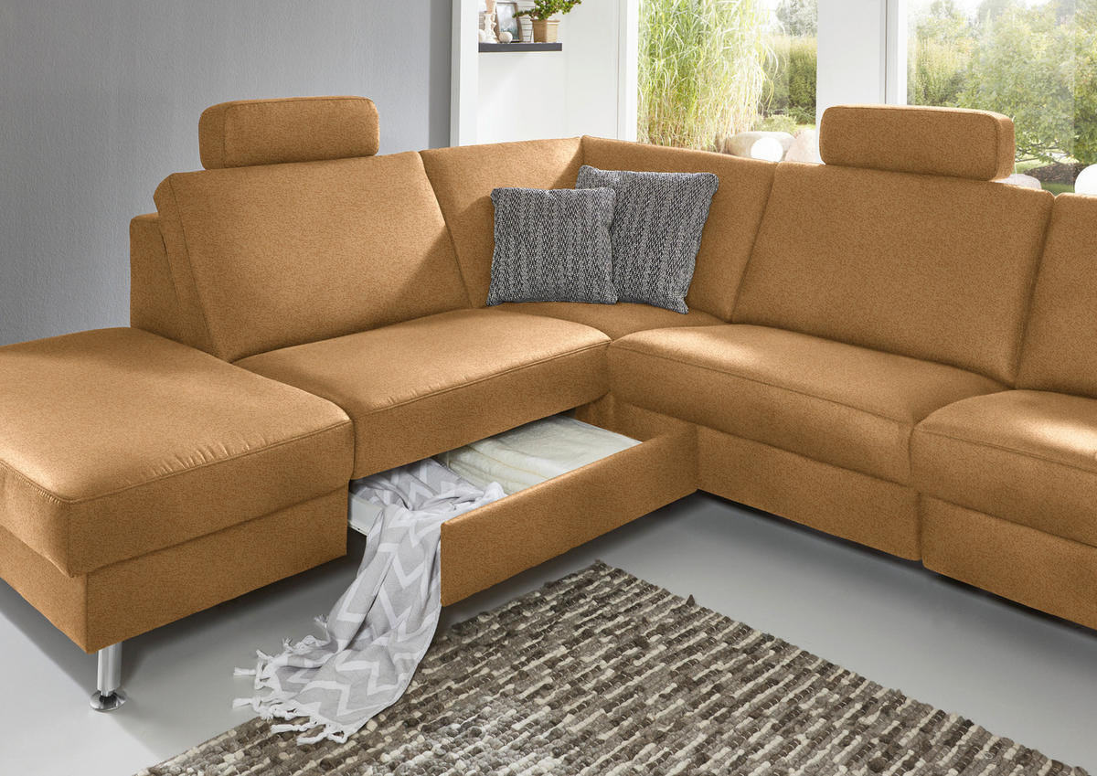 ECKSOFA in Mikrofaser Honig  - Alufarben/Honig, Design, Textil/Metall (242/275cm) - Dieter Knoll