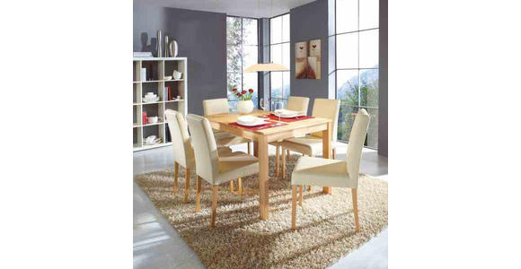 STUHL Lederlook Beige, Buchefarben - Beige/Buchefarben, KONVENTIONELL, Holz/Textil (43/90/56cm) - Cantus