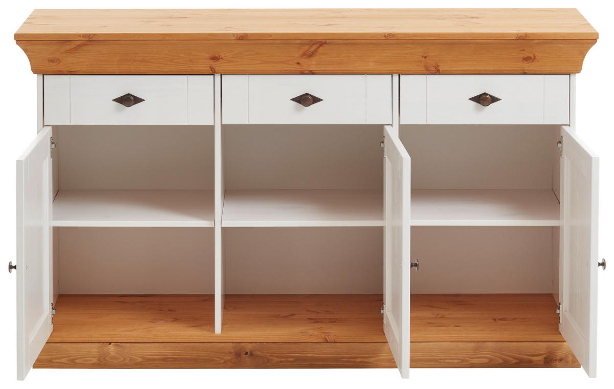 SIDEBOARD  in 143/85/45 cm  - Laugenfarbig/Weiß, ROMANTIK / LANDHAUS, Holz/Metall (143/85/45cm) - Boxxx