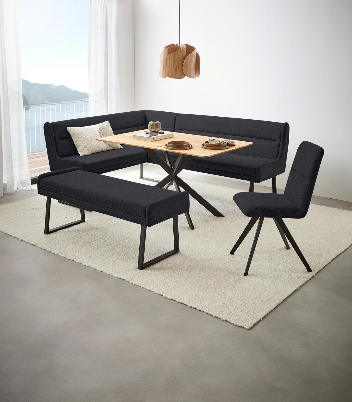 ECKBANK 159/217 cm Webstoff Schwarz   - Schwarz, Design, Textil/Metall (159/217cm) - Novel
