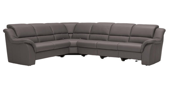 ECKSOFA Grau Echtleder - Chromfarben/Grau, KONVENTIONELL, Leder/Kunststoff (260/324cm) - Cantus