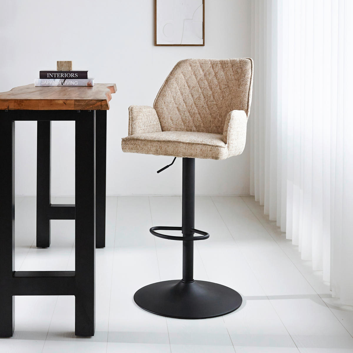 BARHOCKER-SET in Weiß  - Schwarz/Weiß, MODERN, Textil/Metall (54/100/58cm) - MID.YOU