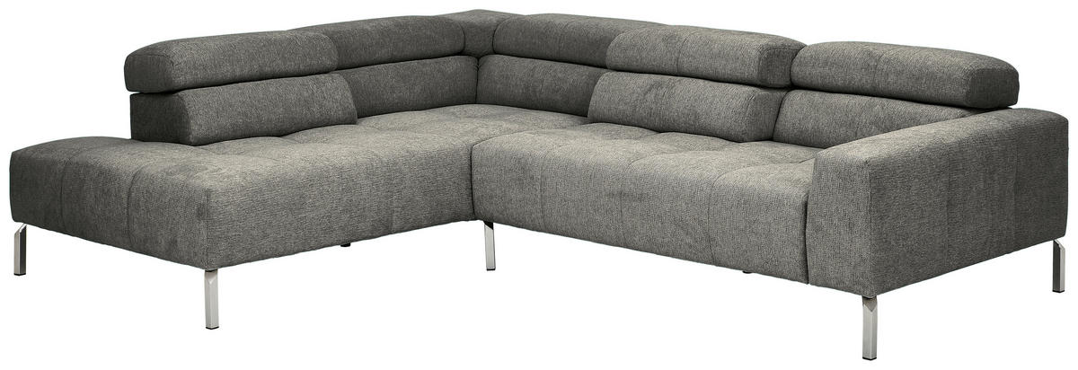 ECKSOFA in Flachgewebe Dunkelgrau  224/282 cm  - Chromfarben/Dunkelgrau, KONVENTIONELL, Textil/Metall (224/282cm) - Hom`in