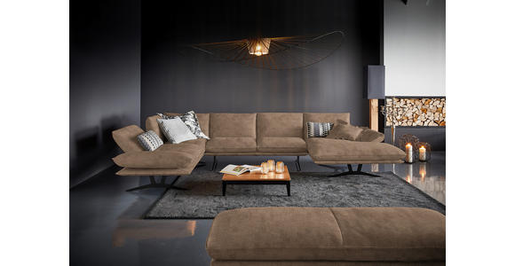 WOHNLANDSCHAFT in Echtleder Greige - Greige/Schwarz, Natur, Leder/Metall (217/359/155cm) - Dieter Knoll