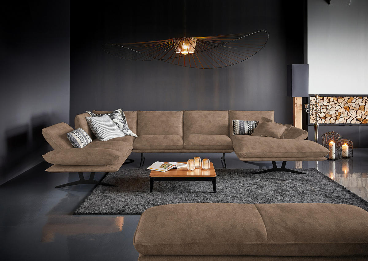 WOHNLANDSCHAFT in Echtleder Greige  - Greige/Schwarz, Natur, Leder/Metall (217/359/155cm) - Dieter Knoll