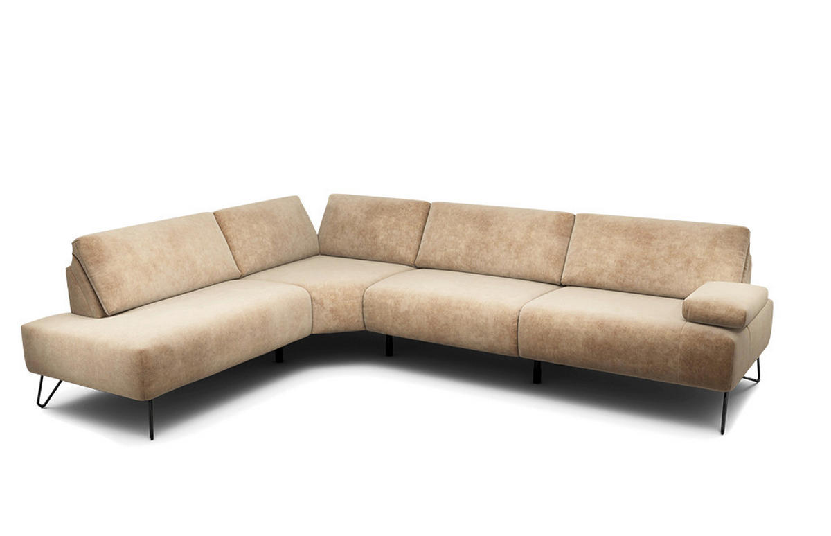 ECKSOFA Cosy Sandfarben Samt  - Sandfarben/Schwarz, Design, Textil/Metall (213/288-303cm) - SENSOO