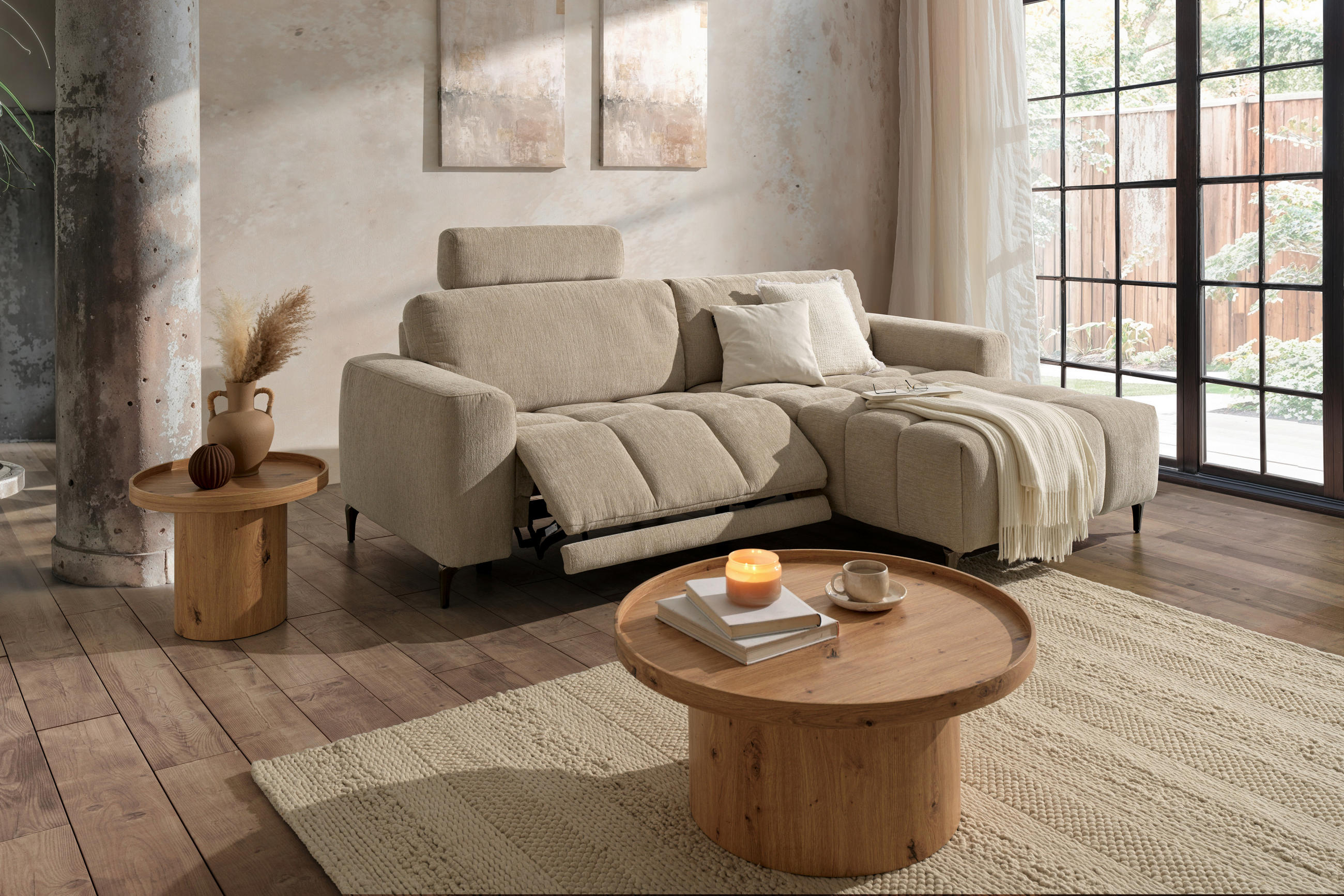 ECKSOFA Beige Chenille  - Beige/Schwarz, Design, Textil/Metall (246/165cm) - Carryhome