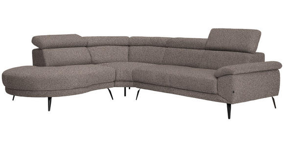 ECKSOFA in Velours Graubraun  - Graubraun/Schwarz, Design, Textil/Metall (264/299cm) - Novel