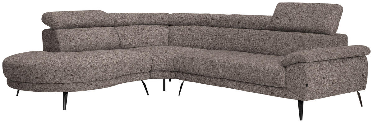 ECKSOFA Graubraun Velours  - Graubraun/Schwarz, Design, Textil/Metall (264/299cm) - Novel