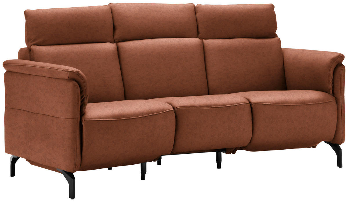 TRAPEZSOFA in Echtleder Cognac  - Cognac/Schwarz, Konventionell, Leder/Metall (221/103/95cm) - Dieter Knoll