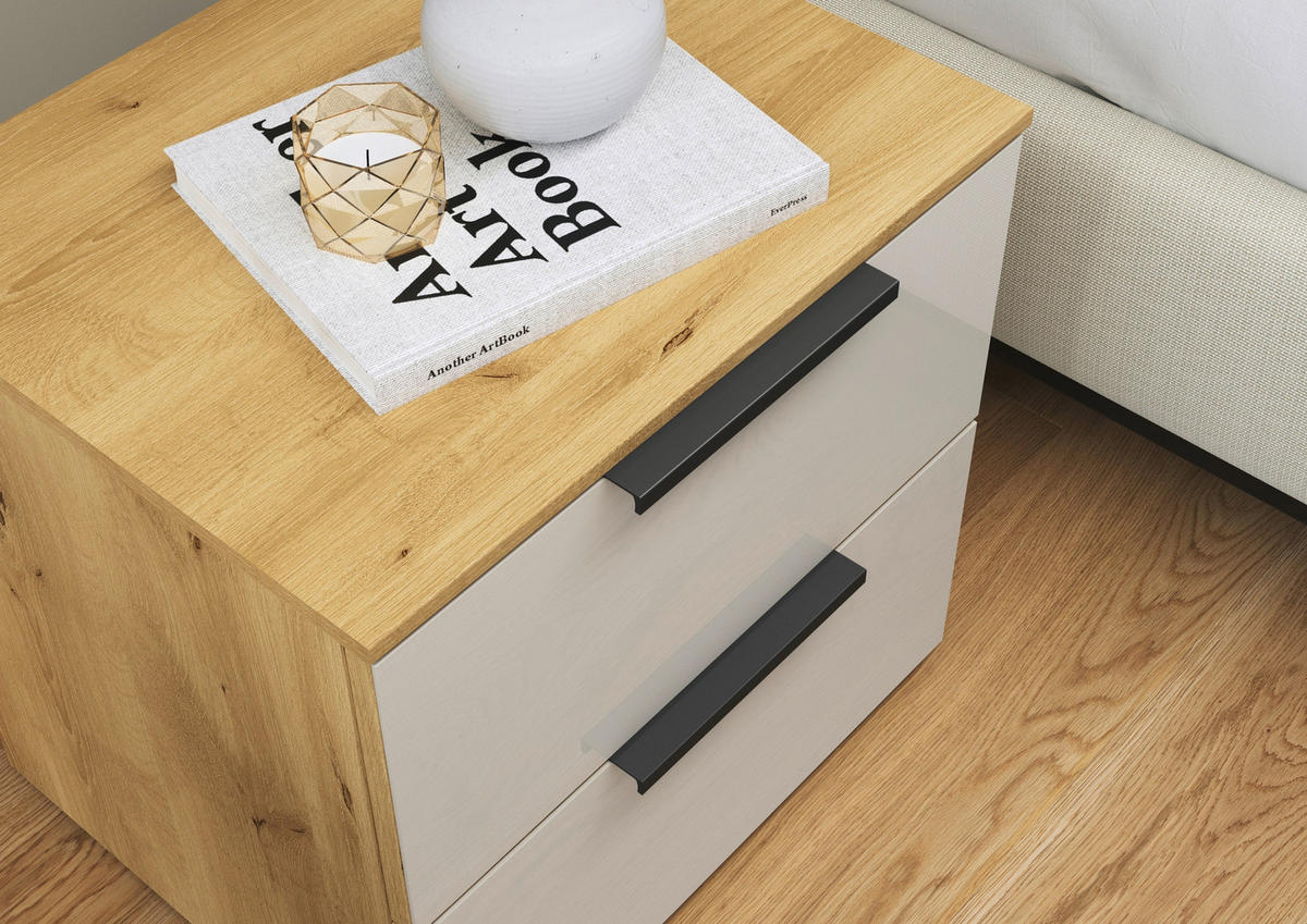 NACHTSCHRANK 50/48/42 cm, Eichefarben, Champagner,  - Champagner/Eichefarben, Design, Glas/Holzwerkstoff (50/48/42cm) - Novel