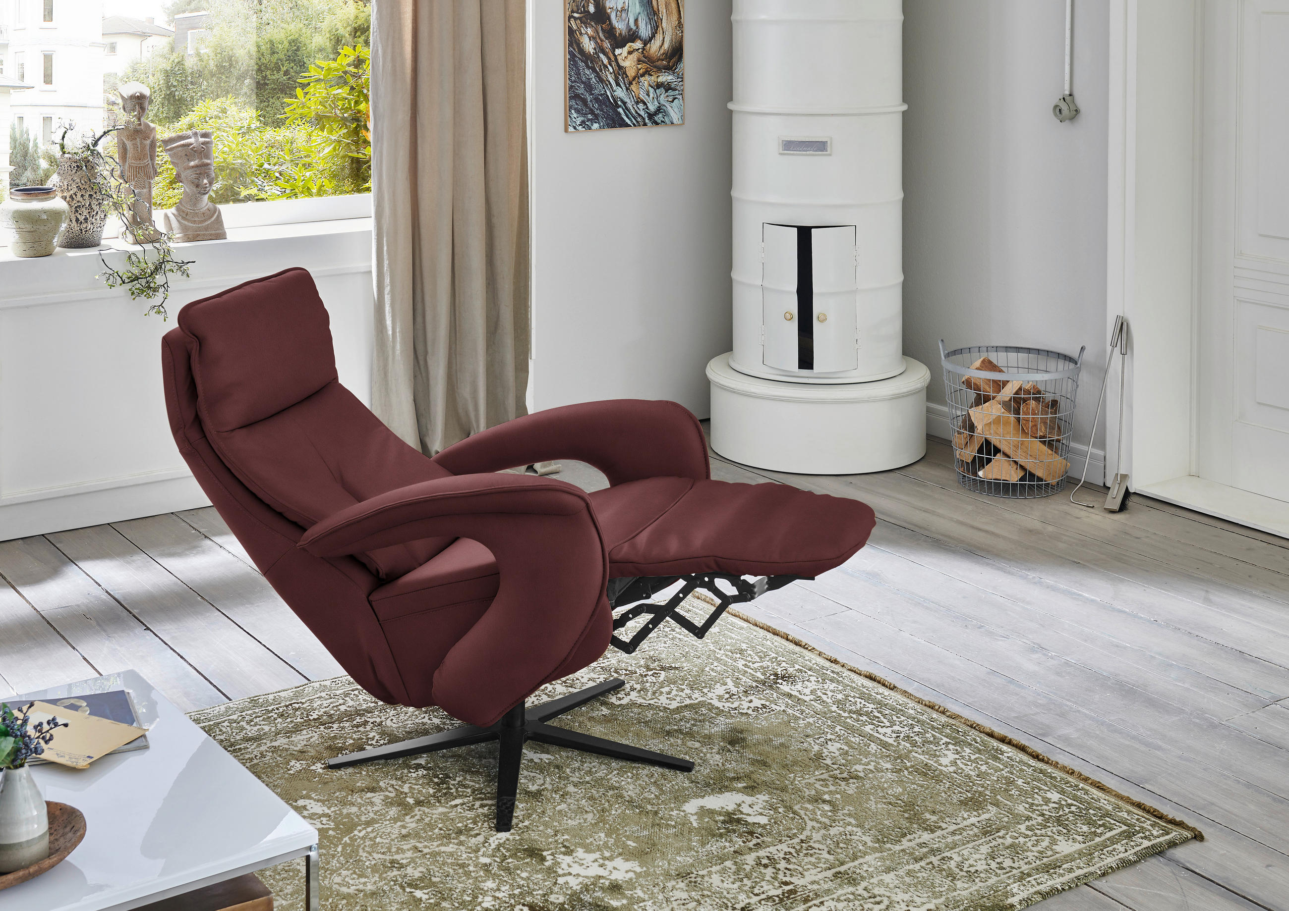 RELAXSESSEL in Leder Beere  - Beere/Schwarz, Design, Leder/Metall (77/119/87cm) - Valdera