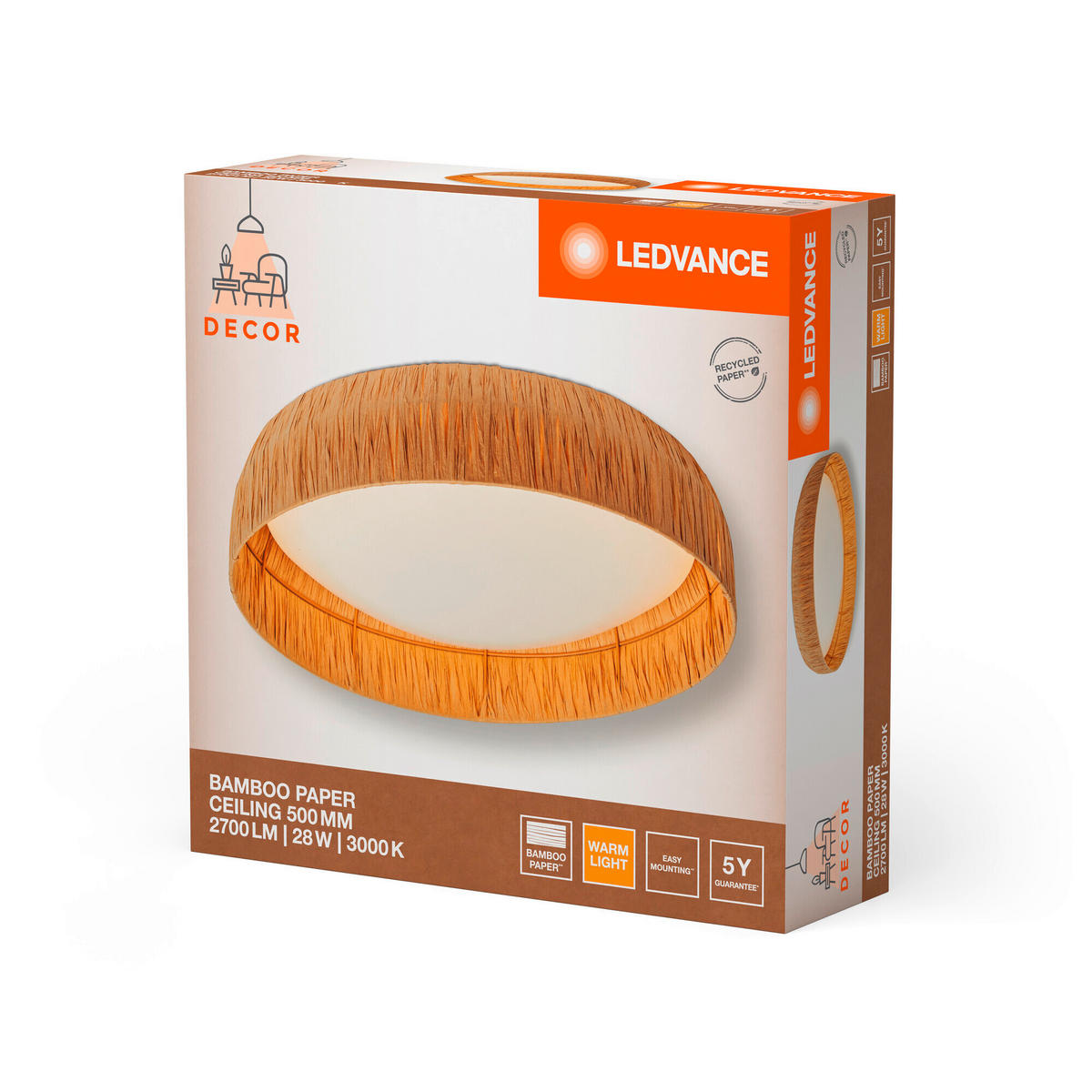 LED-DECKENLEUCHTE 50/13 cm   - Braun, Natur, Naturmaterialien/Metall (50/13cm) - Ledvance