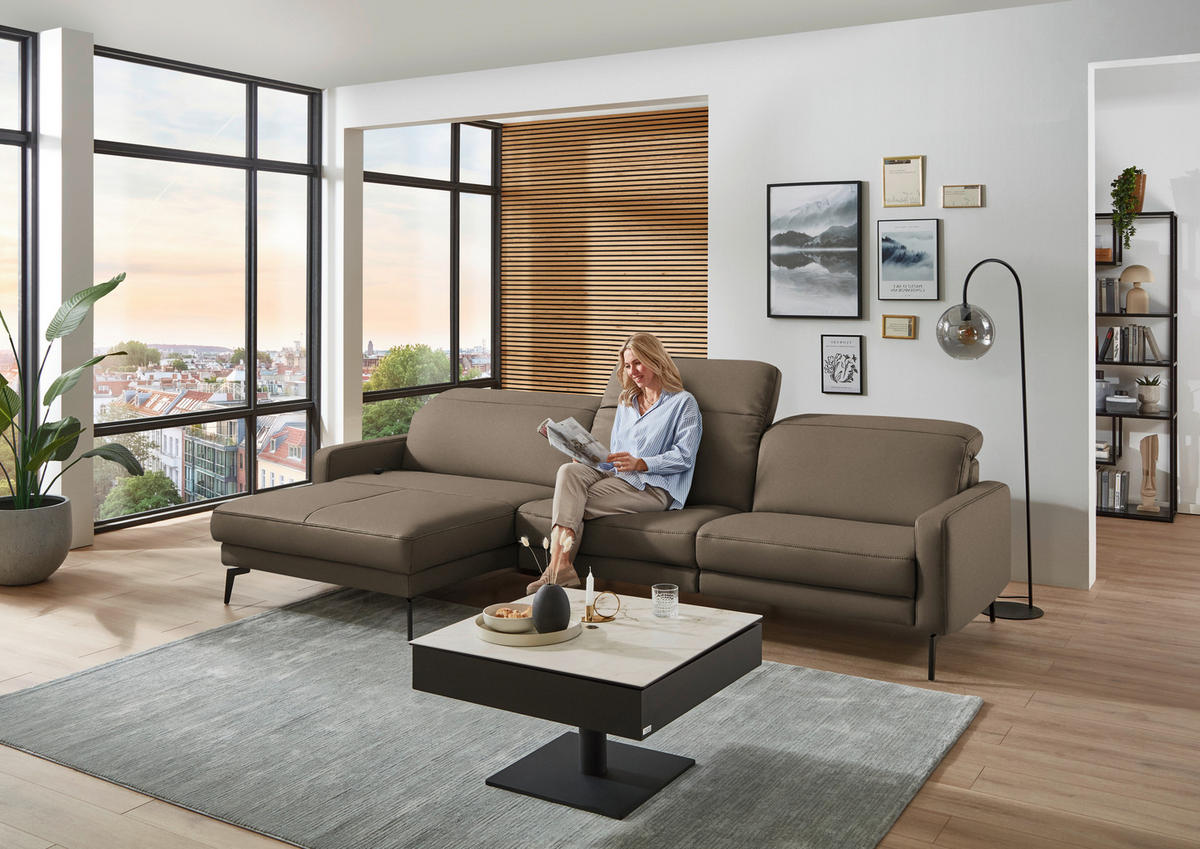 ECKSOFA  Echtleder Taupe  - Taupe/Schwarz, Design, Leder/Metall (179/323cm) - Dieter Knoll