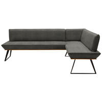 ECKBANK 223/163 cm Lederlook Grau, Schwarz, Eichefarben Eiche massiv Metall   - Eichefarben/Schwarz, Design, Holz/Textil (223/163cm) - Voleo