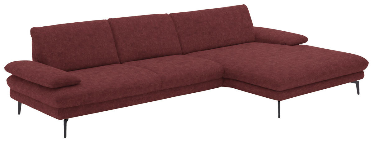 ECKSOFA in Velours Weinrot  - Weinrot/Schwarz, Design, Textil/Metall (310/180cm) - Dieter Knoll