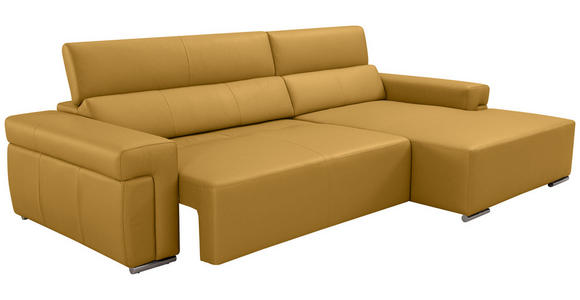 ECKSOFA DUA in Echtleder Senfgelb  293/170 cm  - Chromfarben/Senfgelb, Design, Leder/Metall (293/170cm) - Novel