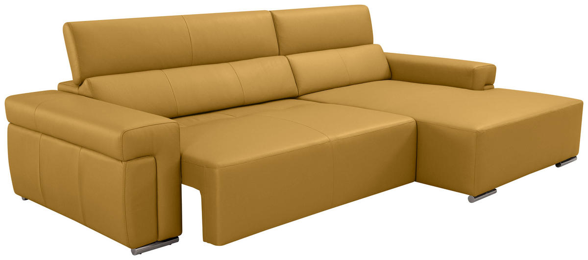 Ecksofa inkl. Funktion DUA Senfgelb Echtleder  - Chromfarben/Senfgelb, Design, Leder/Metall (293/170cm) - Novel