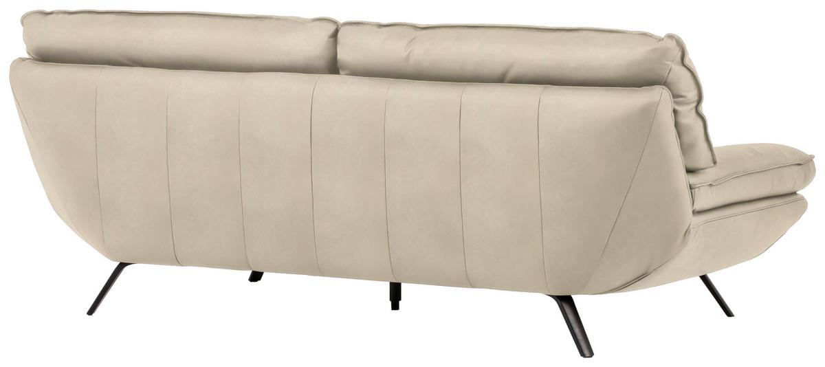 3-SITZER-SOFA in Echtleder Ecru  - Ecru/Schwarz, Design, Leder/Metall (226/95/95cm) - Celina