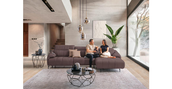 ECKSOFA in Echtleder Altrosa 313/165 cm - Beige/Schwarz, Design, Leder/Metall (313/165cm) - Emilio Belluti